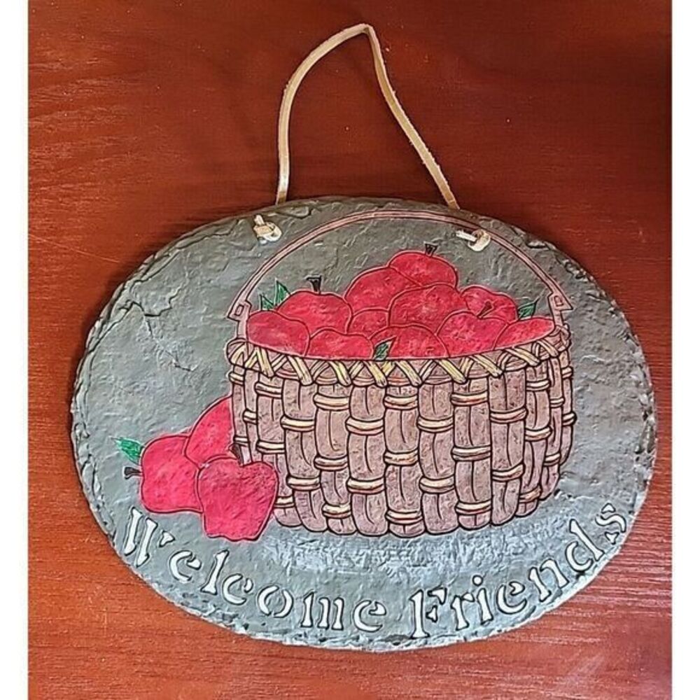 WELCOME FRIENDS -BASKET OF‎ APPLES, plaque, w/ hanger